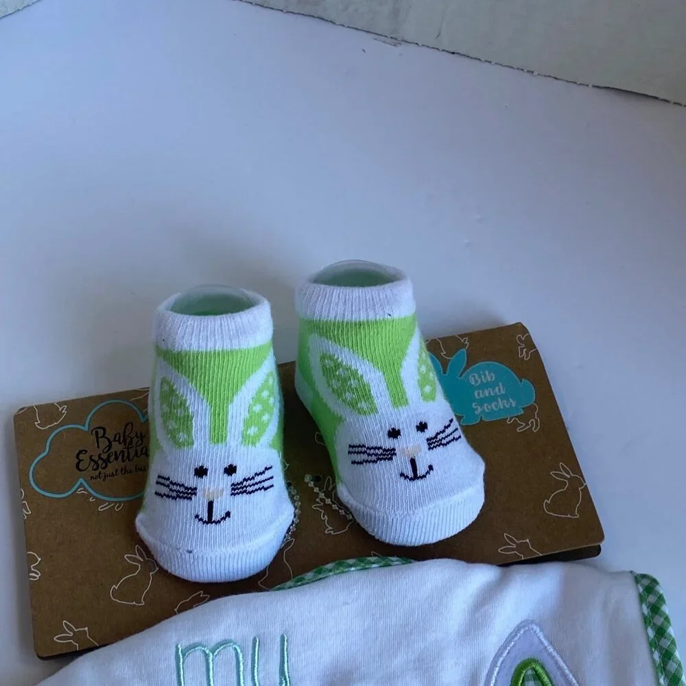 Baby Essentials My First Easter Bib‎ & Sock Set A.D. Sutton NEW Bunny Rabbit